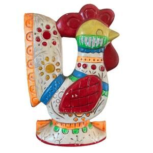 Vtg Paper Mache Rooster Folk Art Hand Painted Napkin Holder Novelty Gift Kitsch